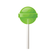 Lollipop candy with green color melon taste in stick vector design illustration with simple flat style. perfect for kid sweet food snack product image asset 