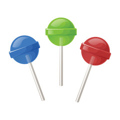 Lollipop candy with green, blue, red color with fruit taste in stick set vector design illustration with simple flat style. perfect for kid sweet food snack product image asset 