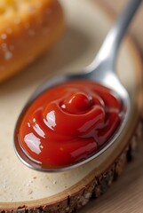 Red ketchup in a stainless steel spool