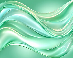 Obraz premium Abstract flowing teal and mint green waves, glossy, smooth, elegant