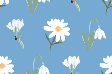 Seamless botanical pattern with camomiles