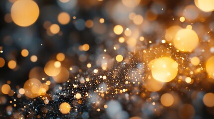 Abstract gold and black glitter bokeh background.