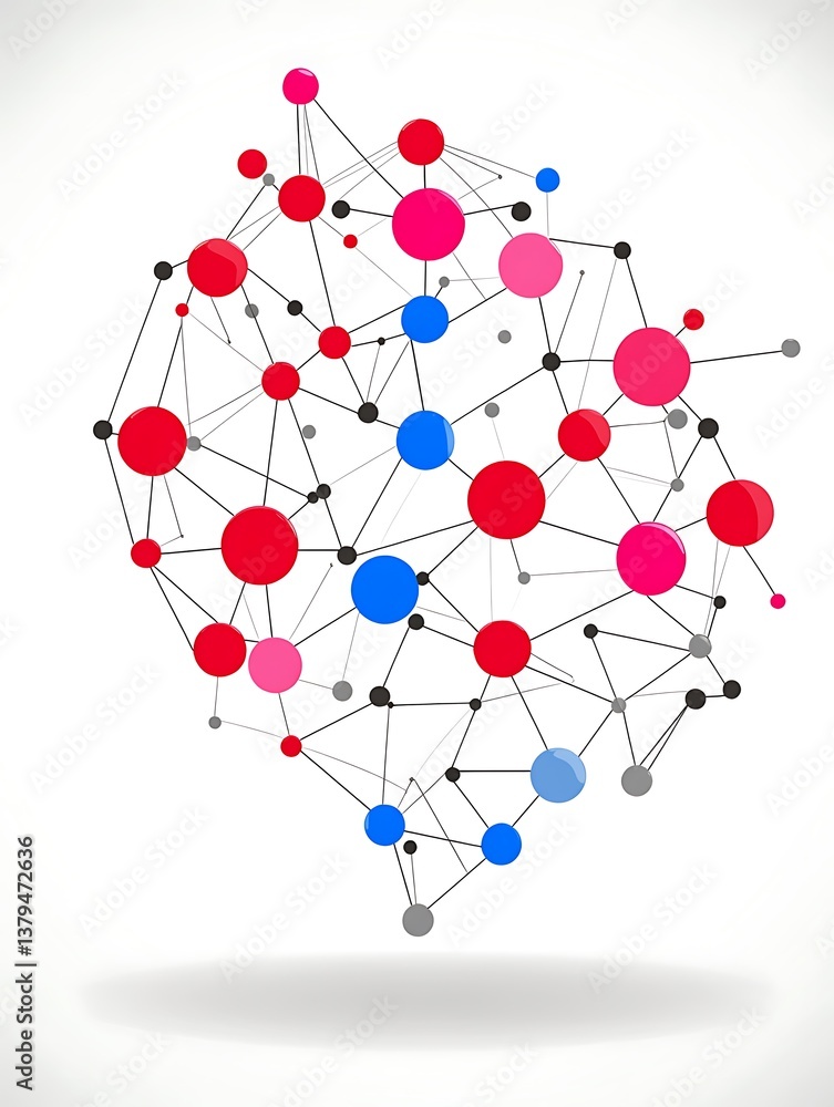 Aufkleber abstract network connection structure with red, blue, and pink nodes