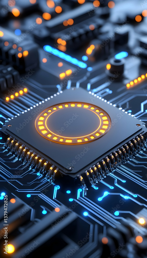 Aufkleber close-up of a glowing central processing unit on a circuit board