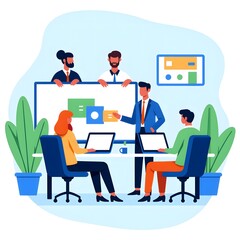 Corporate Office Teamwork and Brainstorming Illustration