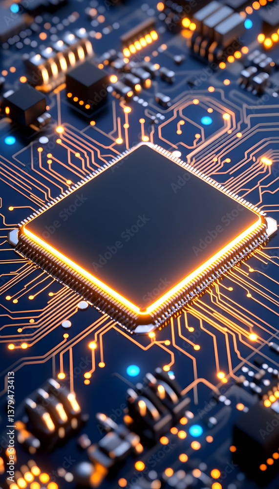 Poster close-up of illuminated central processing unit on circuit board (2)