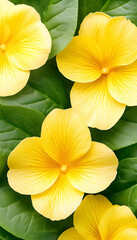 Close-up of vibrant yellow flowers with lush green leaves