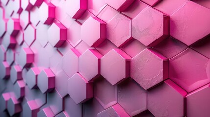 A textured wall of hexagonal tiles in varying shades of pink, creating a modern aesthetic.