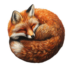 Sleepy Fox Curled in Ball Tail Wrapped Around Isolated on Transparent Background