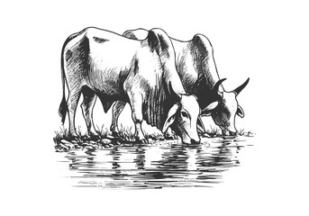 Brahman Cattle hand drawn sketch illustration vector