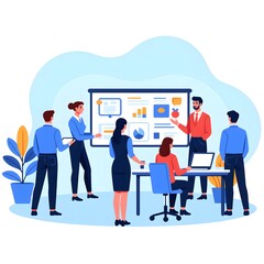 Flat Design Business Office Collaboration Scene