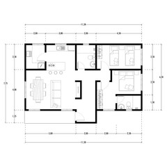 Architecture plan with furniture. home floor plan, isolated on white background, stock illustration.