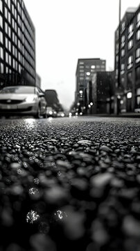 Fototapeta Rainy City Street Low Angle Black And White Photography