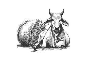 Brahman Cattle hand drawn sketch illustration vector