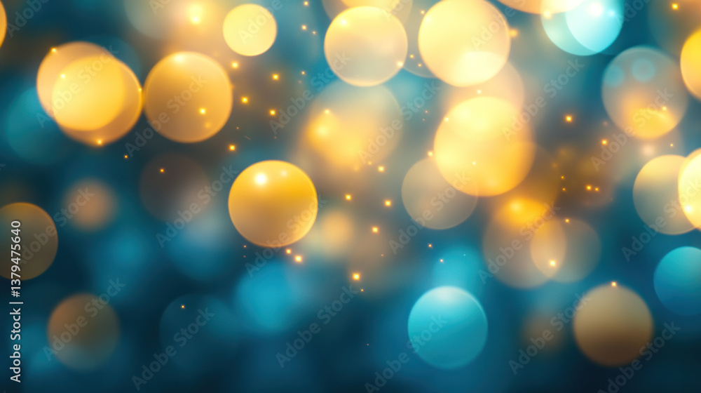 Poster a blurry image of a blue and yellow background with many small circles. the circles are of different