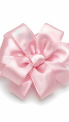 Delicate pink satin ribbon bow, elegantly tied, isolated on white