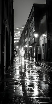 Fototapeta Rainy Night City Alleyway Black And White Photography