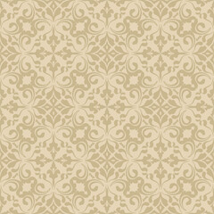 Elegant Beige Damask Seamless Pattern for Sophisticated Decorative Design . Vector illustration.