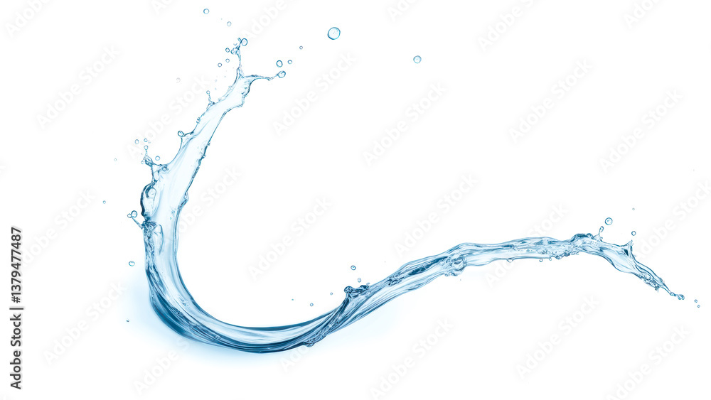 Poster Dynamic Splash of Water Isolated on White Background Capturing Motion and Fluidity in High Resolution
