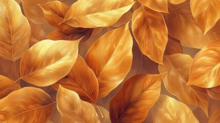 A close-up of vibrant autumn leaves in various shades of orange and gold.