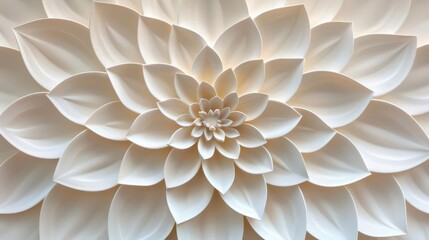 A detailed, layered floral design in soft white tones, creating a serene and elegant aesthetic.