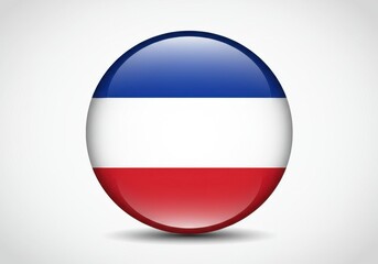 Obraz premium Glossy round button with a tricolor flag design in blue white and red on light background