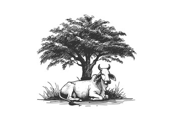 Brahman Cattle hand drawn sketch illustration vector