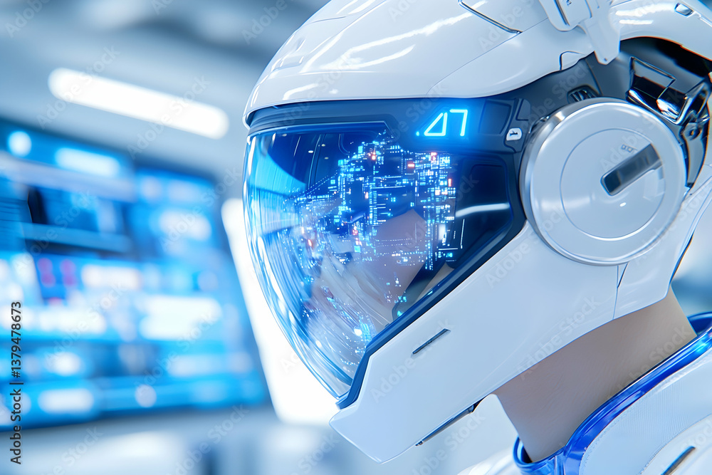 Aufkleber futuristic helmet with heads-up display showing digital data