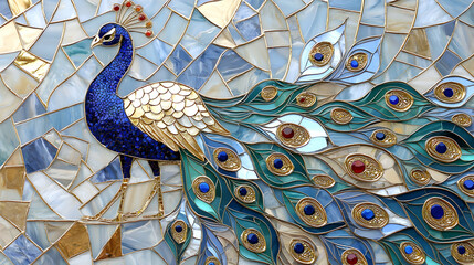 Blue And Green Peacock Mosaic Art