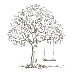 Hand-Drawn Sketch of a Tree with a Swing