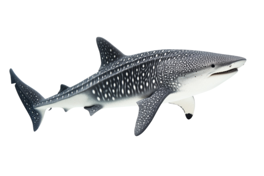 Large white and black spotted shark is swimming in the ocean, isolated