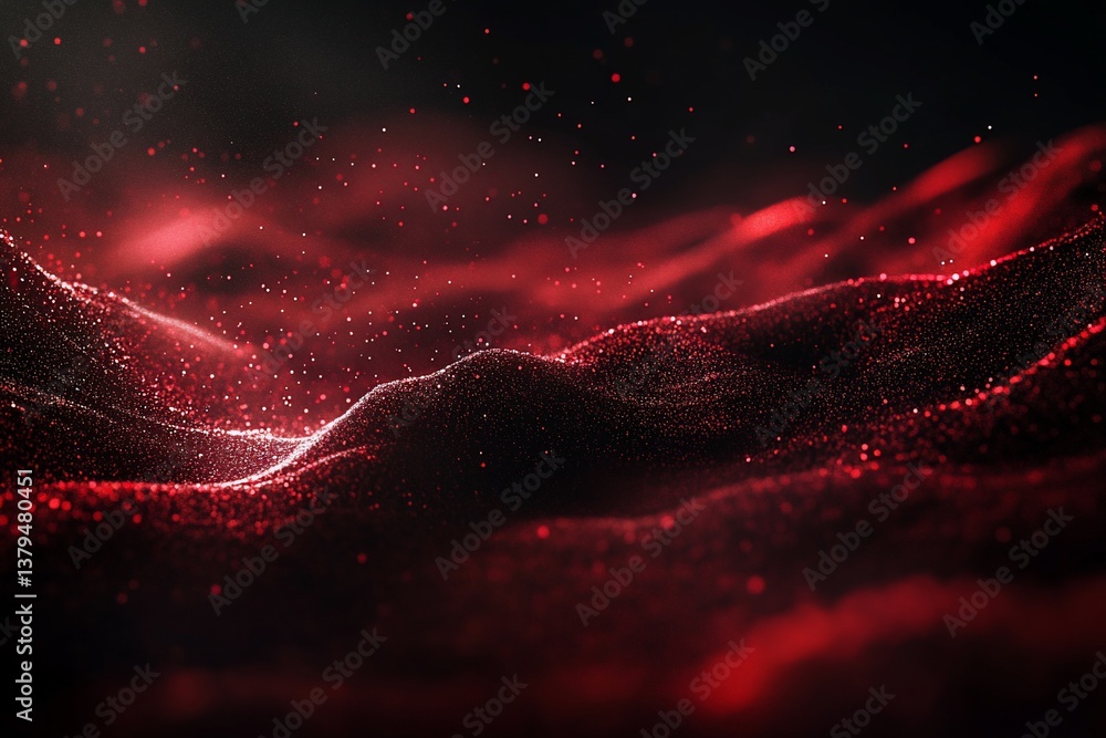 Poster abstract red particle wave landscape.