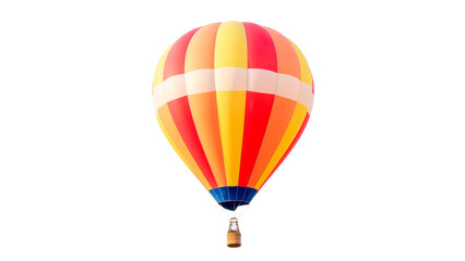 Obraz premium Colorful Hot Air Balloon Flying in Clear Sky with Vibrant Stripes for Adventure and Travel Themes