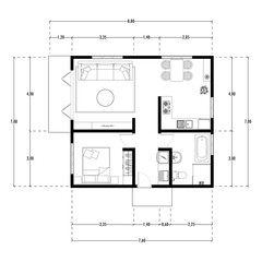Architecture plan with furniture. home floor plan, isolated on white background, stock illustration.