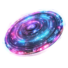 Futuristic Spaceship with Glowing Blue and Pink Lights Isolated on Transparent Background