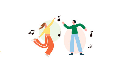 Happy people dancing character illustration