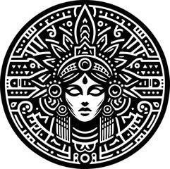 sketch vector illustration silhouette design icon logo symbol tribal sun god rosette mandala style ethnic traditional vintage classic  