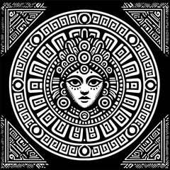 sketch vector illustration silhouette design icon logo symbol tribal sun god rosette mandala style ethnic traditional vintage classic  