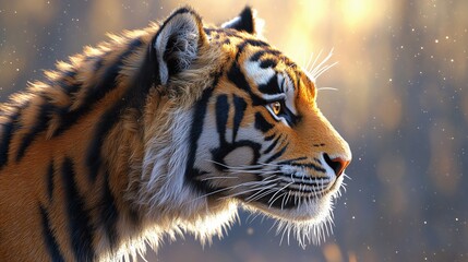 Side profile of a bengal tiger in soft light