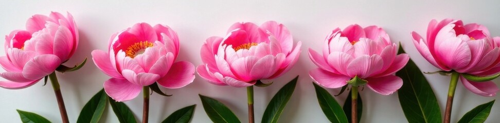 Naklejka premium Fresh pink peony arrangement with greenery and stems, blooming, bouquet