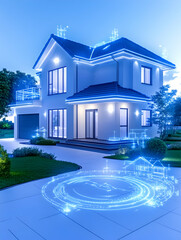 Smart home technology illuminated at dusk