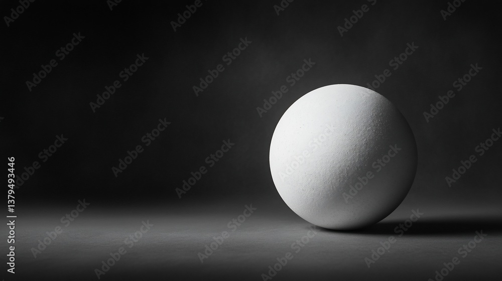 Poster a single, white sphere rests on a dark surface, illuminated by a soft light source.