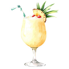 watercolor vector of Piña Colada, isolated on a white background. Piña Colada vector
