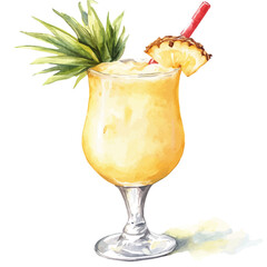 watercolor vector of Piña Colada, isolated on a white background. Piña Colada vector
