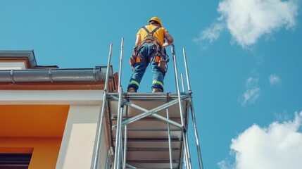Construction worker on scaffolding