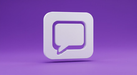 Naklejka premium A minimalist white speech bubble icon symbolizing connection and communication, set against a calming purple backdrop.