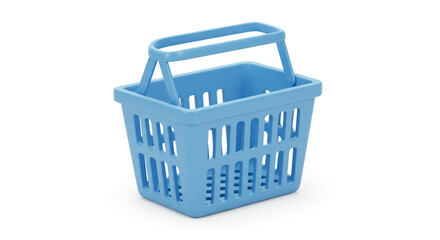 Fototapeta premium A cheerful pastel blue plastic shopping basket ready for a quick trip to the market, showcasing its convenient handle and lightweight design against a bright white background.