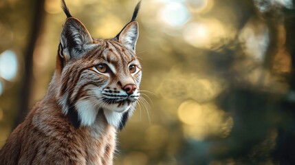 Obraz premium Lynx Portrait in Nature Habitat with Soft Focus Background Looking Left