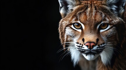 Fototapeta premium Lynx Portrait on Black Background Looking at Camera with Intense Gaze