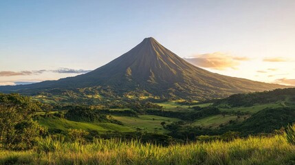 Fototapeta premium Majestic Volcano at Sunrise: A Panoramic View of Costa Rica's Natural Beauty